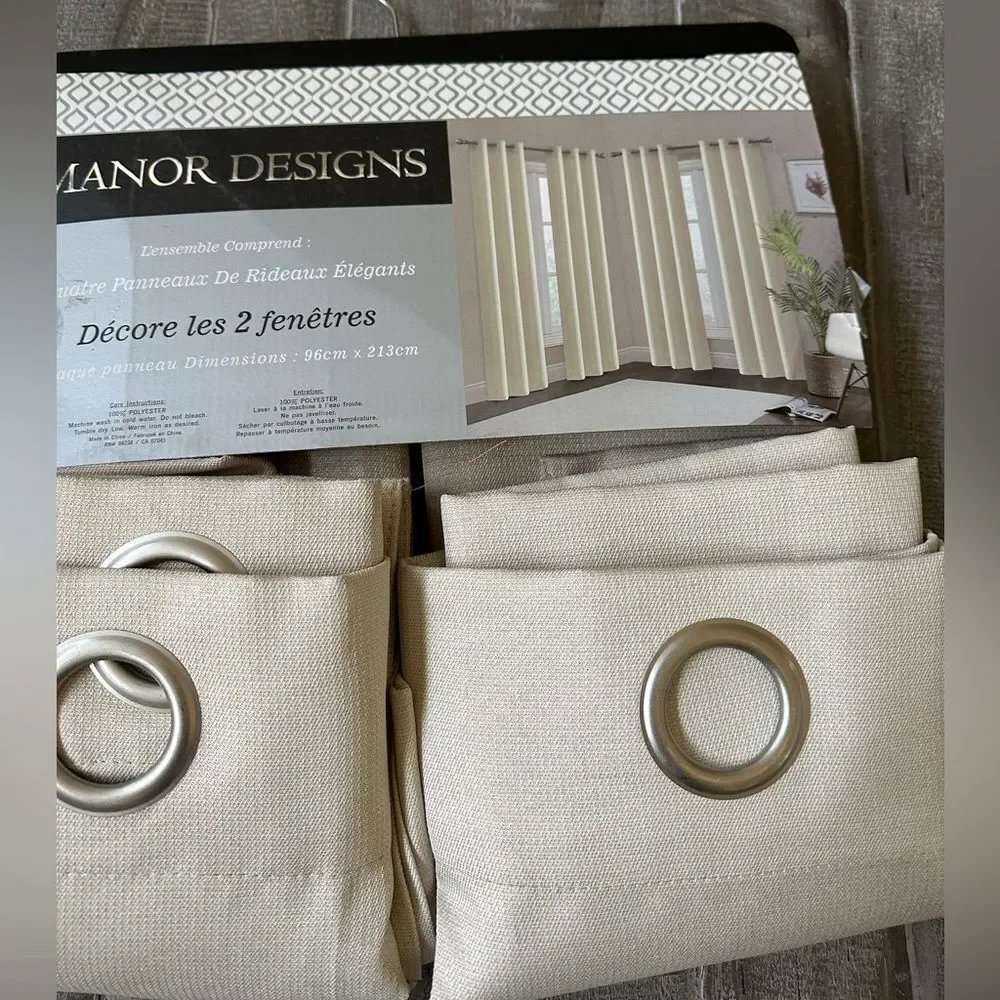 4-pc Elegant Drapery Cream Beige Tan Grommet Curtains Panels Set
